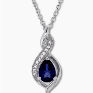 Sterling silver necklace and earrings. Sapphire and diamonds. Never worn.